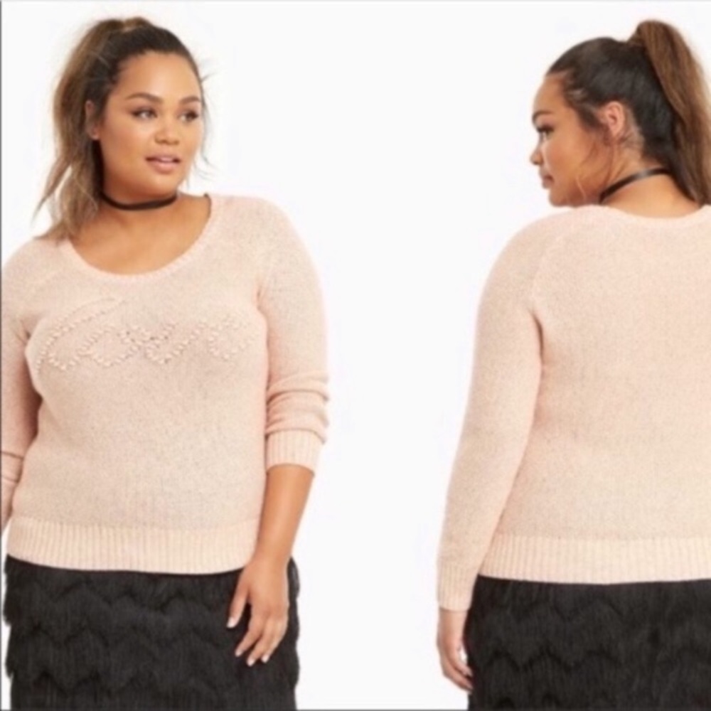 Torrid Love Sweater Pale Pink Textured‎ Long Sleeve Pullover Women’s Sz Large